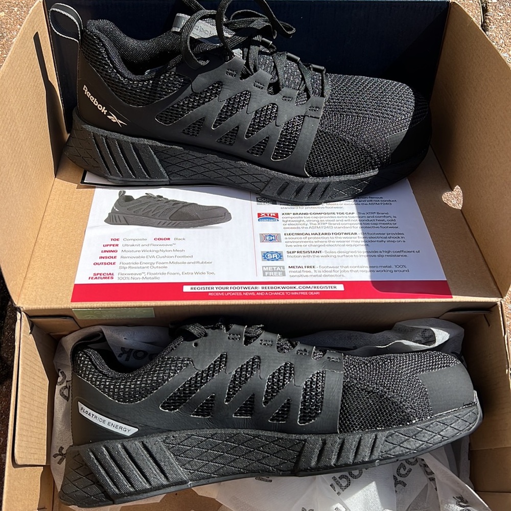 Reebok Black Fusion Flexweave Athletic Work Shoe Size 8 Wide - Picture 3 of 5